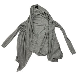 Lumière Ribbed Cardigan Womens Size M Gray Draped Open Front Long Sleeve Sweater